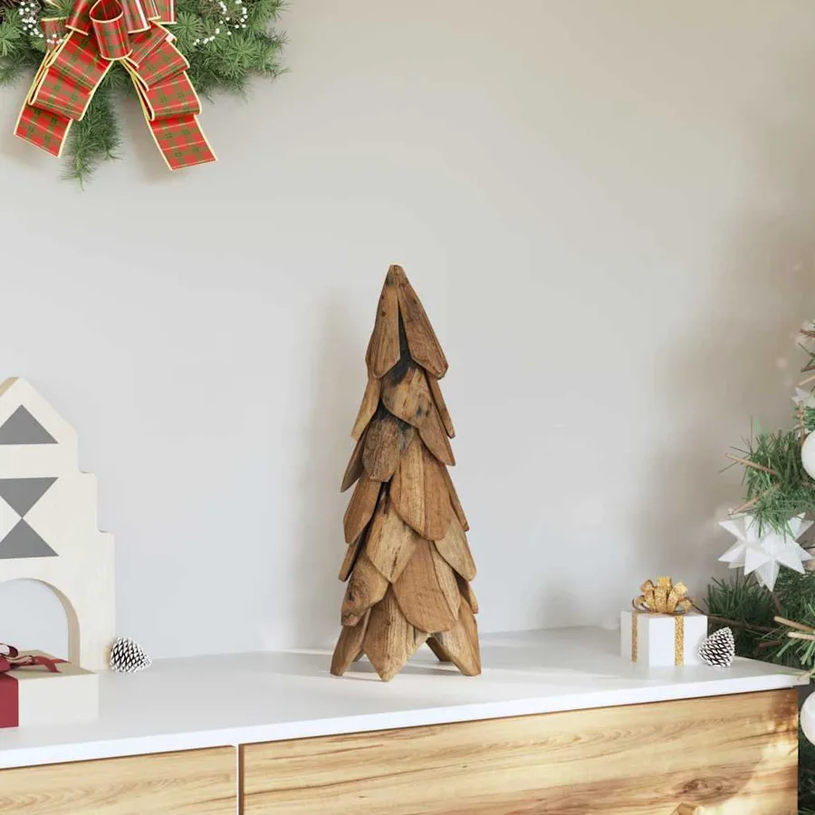 Sapin de Noël avec support Marron 51 cm Bois de teck solide - 3