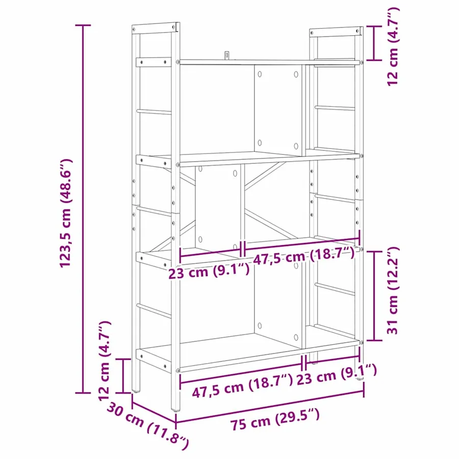 Étagère Chêne Sonoma 75 x 30 x 123,5 cm Bois d'ingénierie - 12