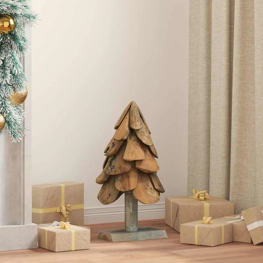 Sapin de Noël avec support Marron 61 cm Bois de teck solide