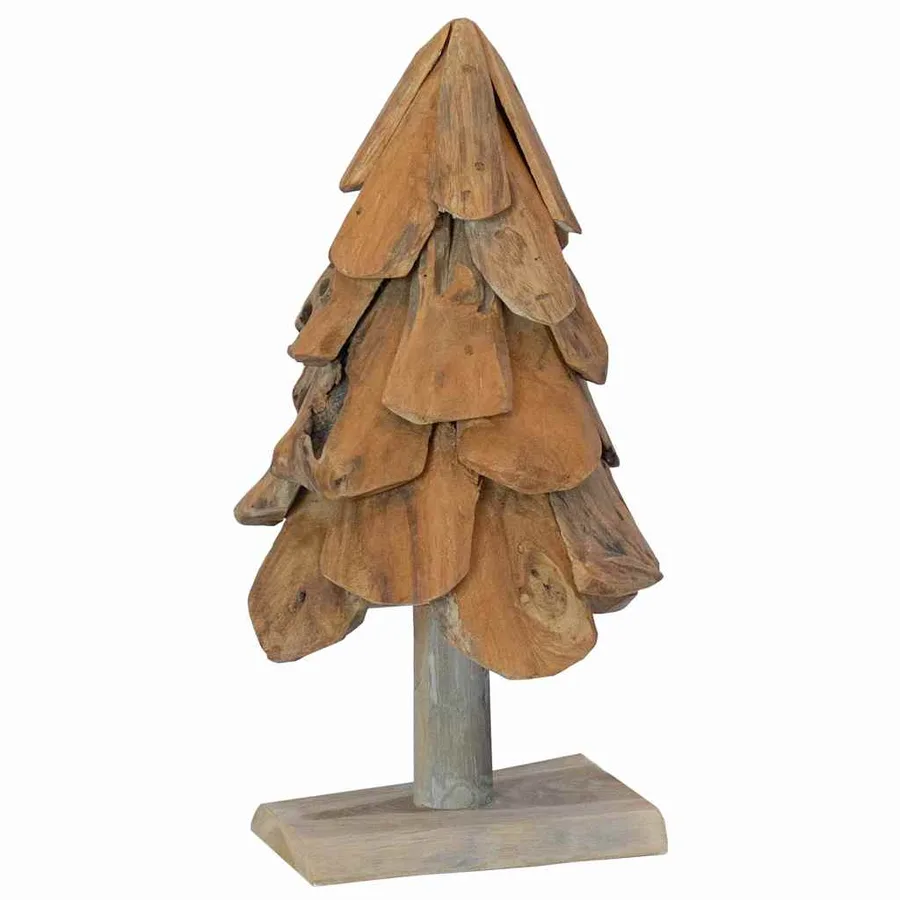 Sapin de Noël avec support Marron 61 cm Bois de teck solide - 2