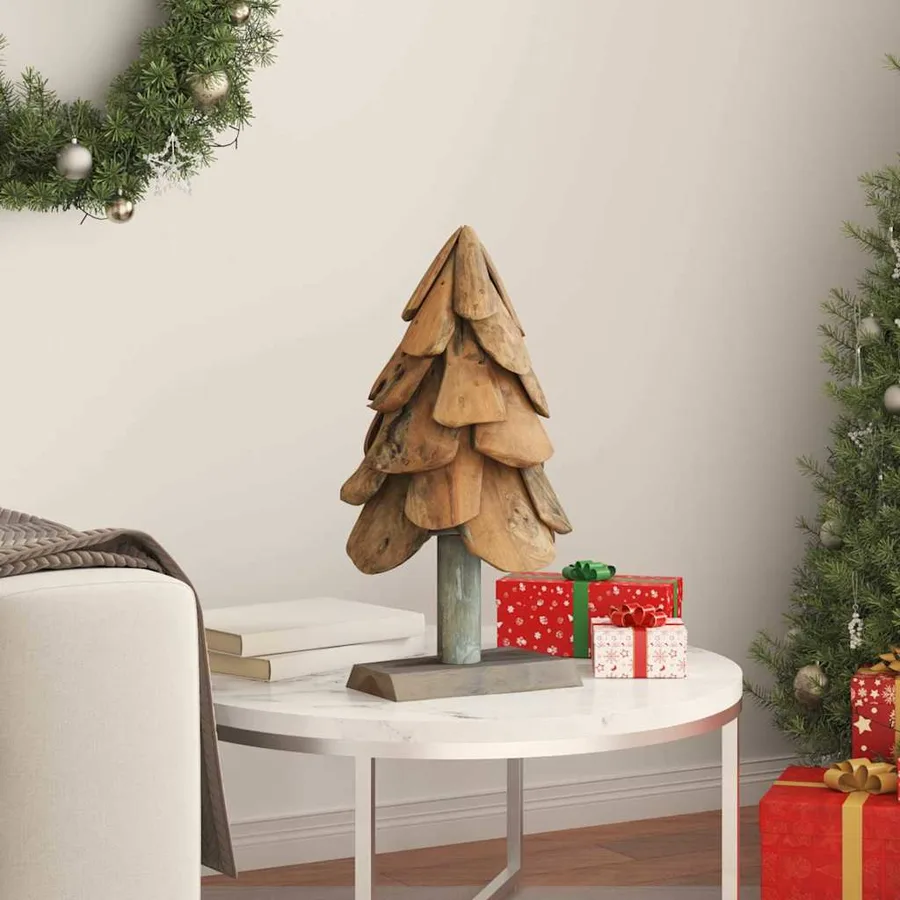 Sapin de Noël avec support Marron 61 cm Bois de teck solide - 3