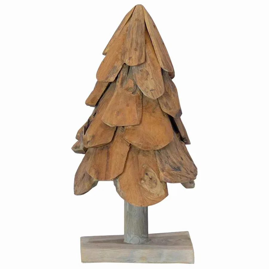 Sapin de Noël avec support Marron 61 cm Bois de teck solide - 4