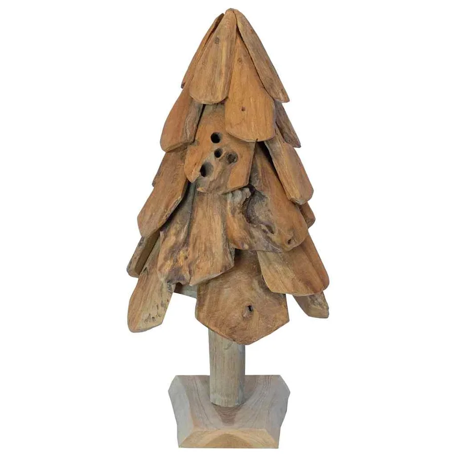 Sapin de Noël avec support Marron 61 cm Bois de teck solide - 5
