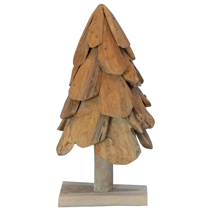 Sapin de Noël avec support Marron 61 cm Bois de teck solide - 6