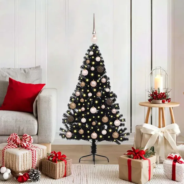 Sapin de Noël artificiel pré-éclairé Noir 120 cm PVC