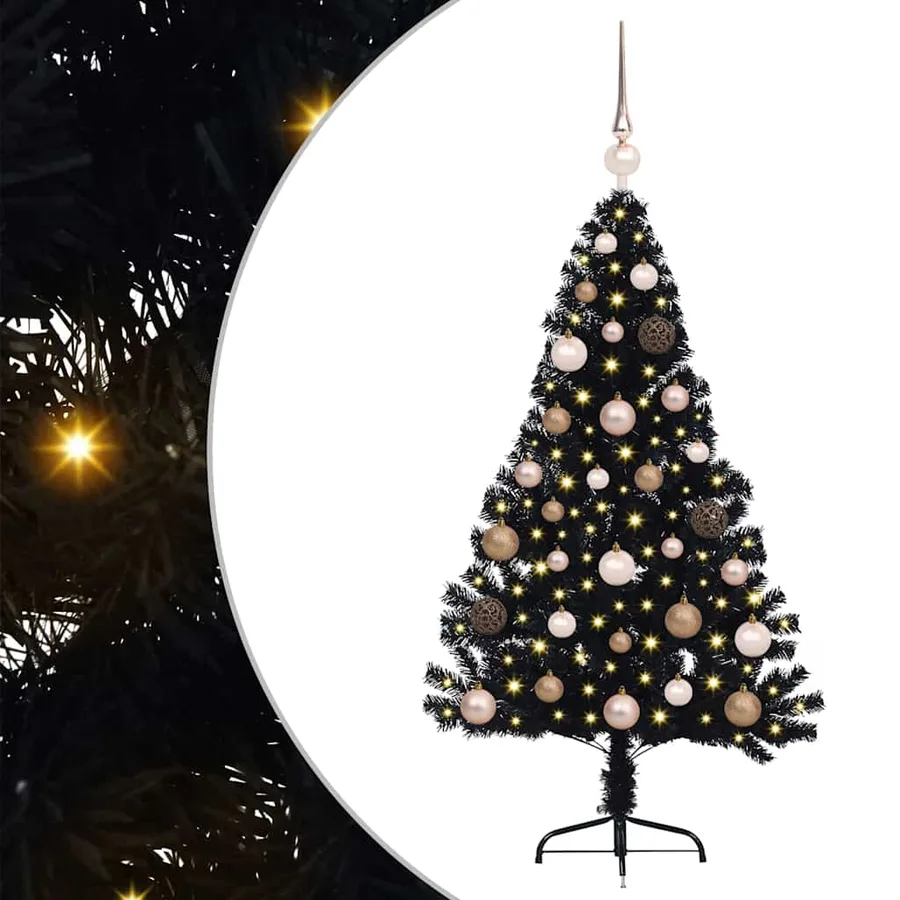 Sapin de Noël artificiel pré-éclairé Noir 120 cm PVC - 2