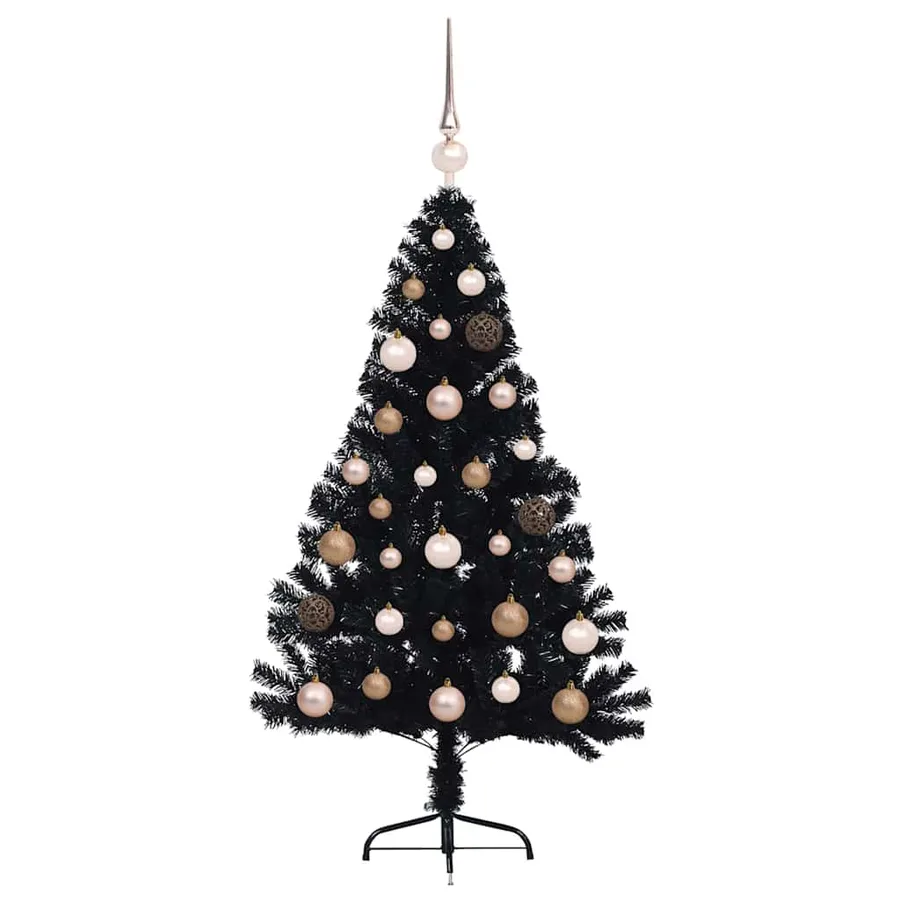Sapin de Noël artificiel pré-éclairé Noir 120 cm PVC - 4