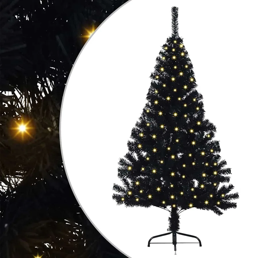 Sapin de Noël artificiel pré-éclairé Noir 120 cm PVC - 2