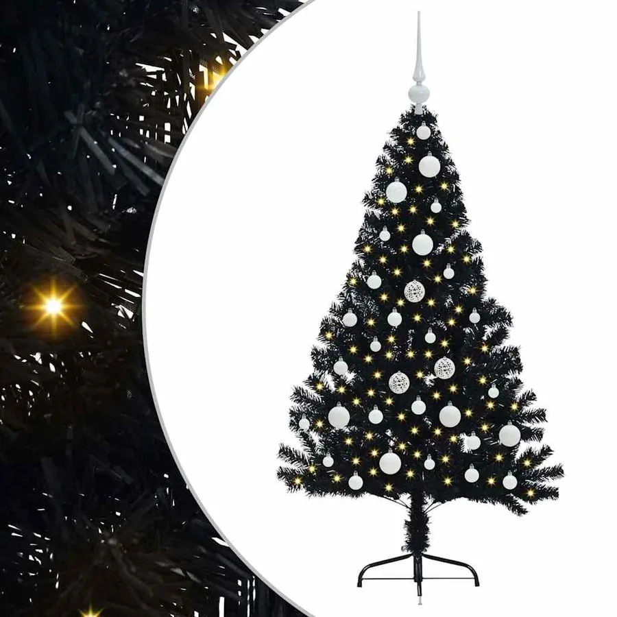 Sapin de Noël artificiel pré-éclairé Noir 120 cm PVC - 2