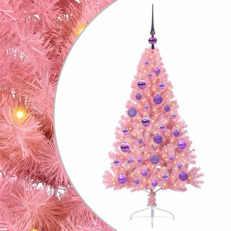 Sapin de Noël artificiel pré-éclairé Rose 120 cm PVC - 2