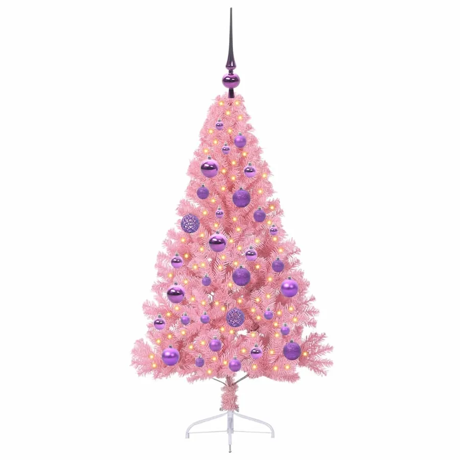 Sapin de Noël artificiel pré-éclairé Rose 120 cm PVC - 3
