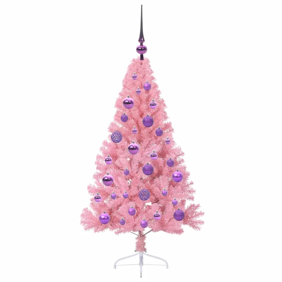 Sapin de Noël artificiel pré-éclairé Rose 120 cm PVC - 4
