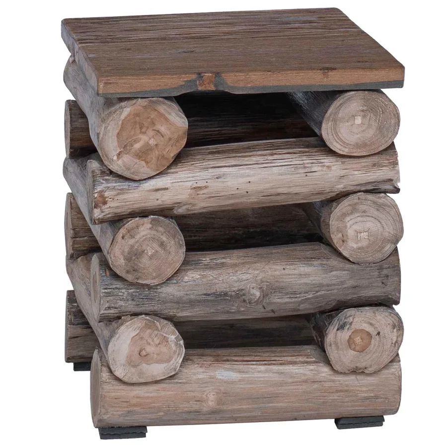 Tabouret Naturel 30 x 30 x 38 cm Bois de teck massif - 6