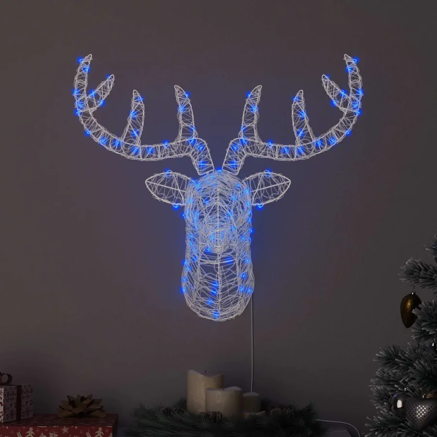 Tête de Renne avec 140 LED Bleu 68 x 36,5 x 62,5 cm Acrylique