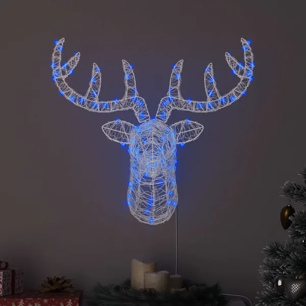 Tête de Renne avec 140 LED Bleu 68 x 36,5 x 62,5 cm Acrylique