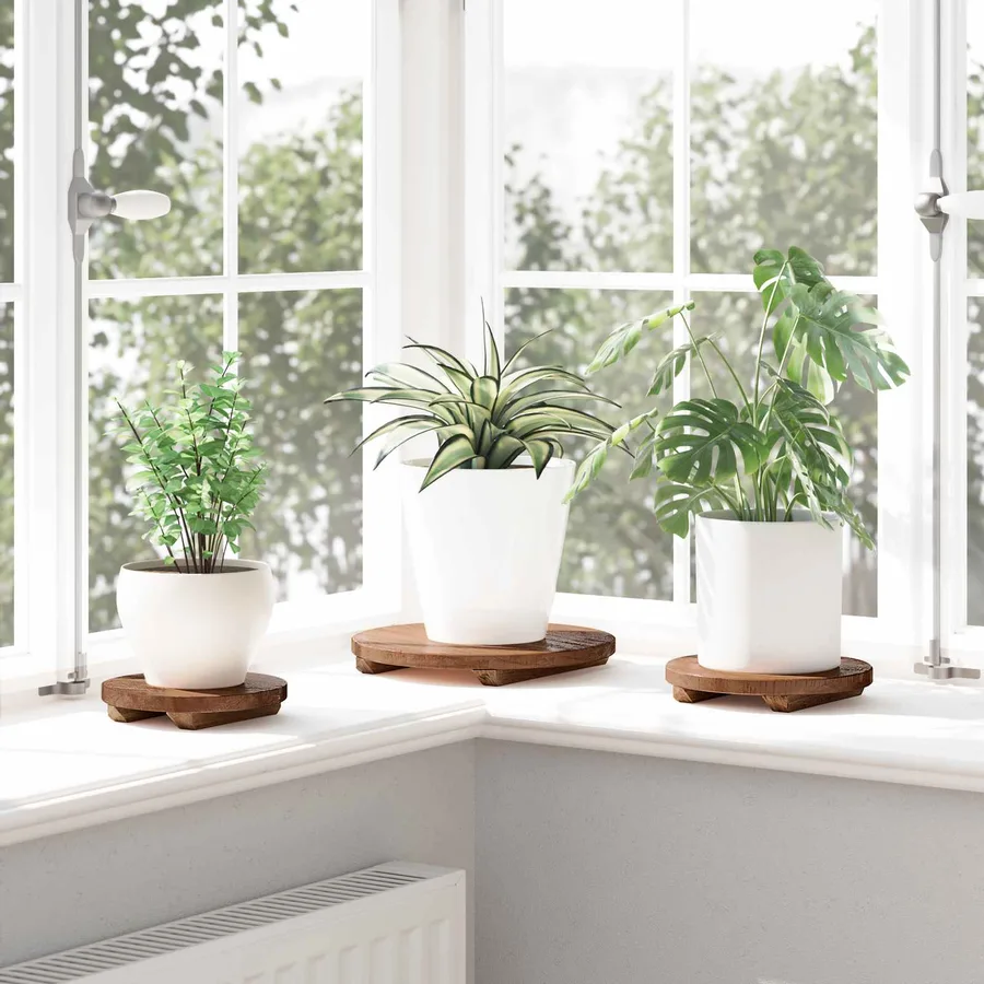 Tabouret à Plantes 3 pc Naturel 29 x 29 x 3,5 cm Bois d'Acajou - 3