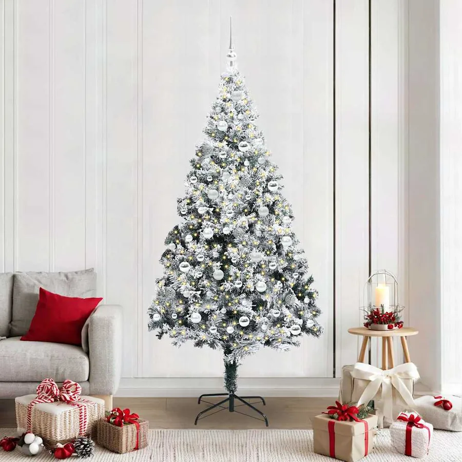 Sapin de Noël artificiel Blanc 210 cm PVC, Acier et Plastique