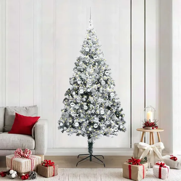Sapin de Noël artificiel Blanc 210 cm PVC, Acier et Plastique