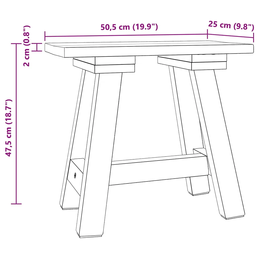 banc Naturel 50,5 x 25 x 47,5 cm Bois massif d'acajou - 11