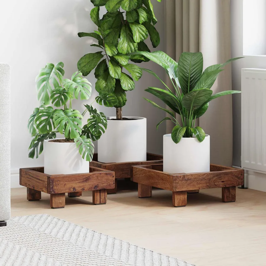 Support de Plante 3 pcs Marron Bois d'Acajou