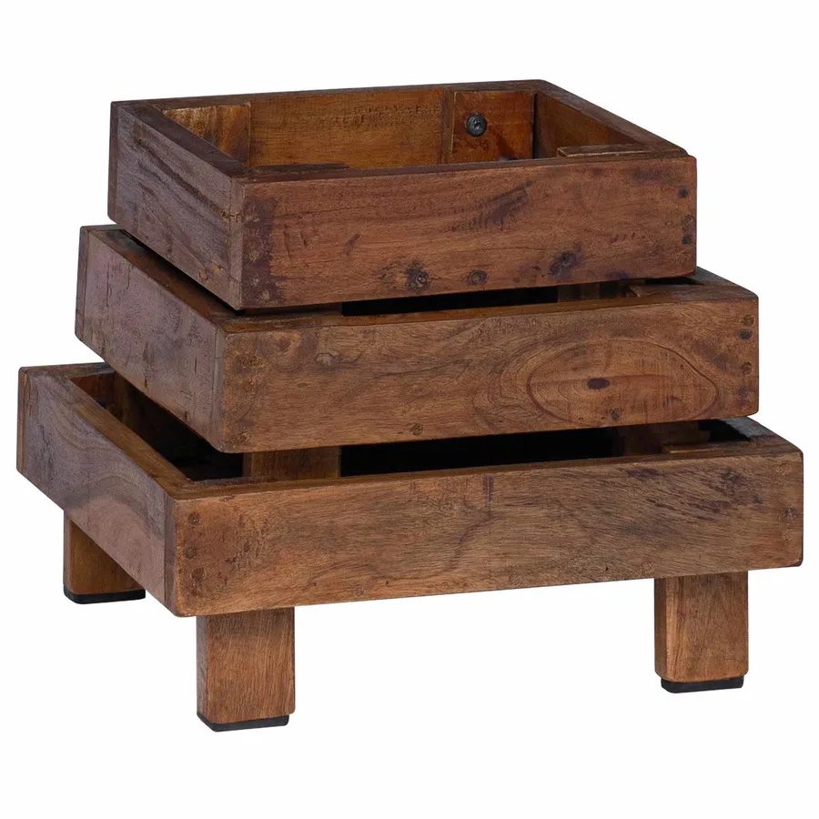 Support de Plante 3 pcs Marron Bois d'Acajou - 13
