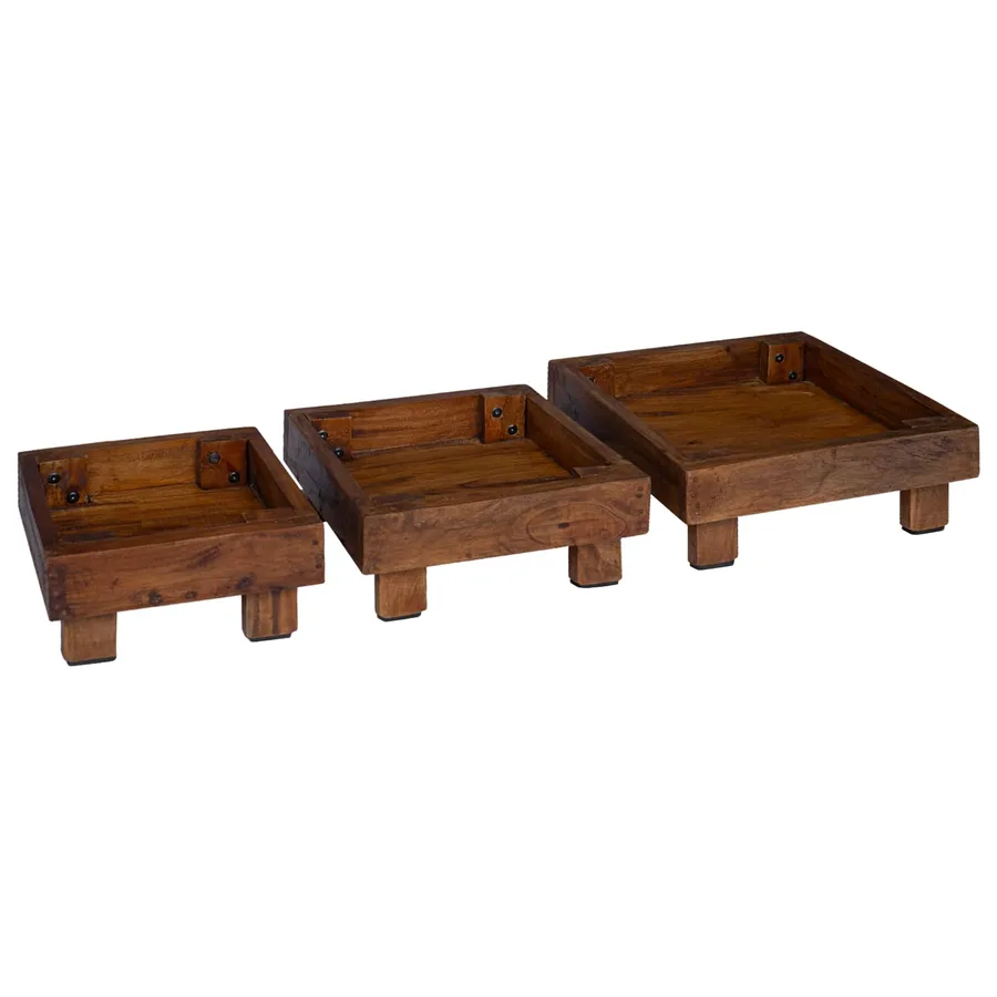 Support de Plante 3 pcs Marron Bois d'Acajou - 2