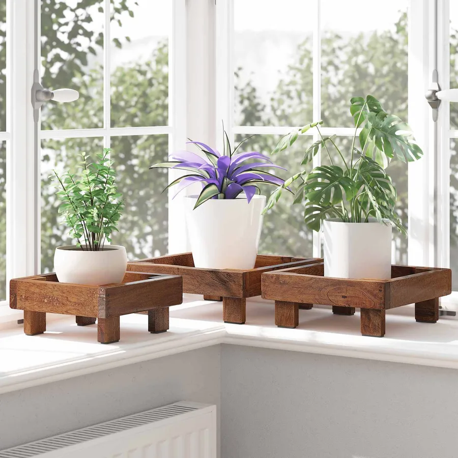 Support de Plante 3 pcs Marron Bois d'Acajou - 3