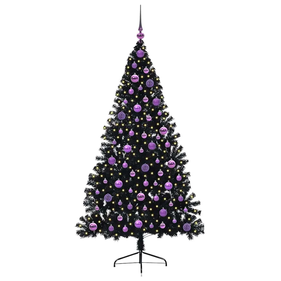 Sapin de Noël artificiel pré-éclairé Noir 180 cm PVC - 3