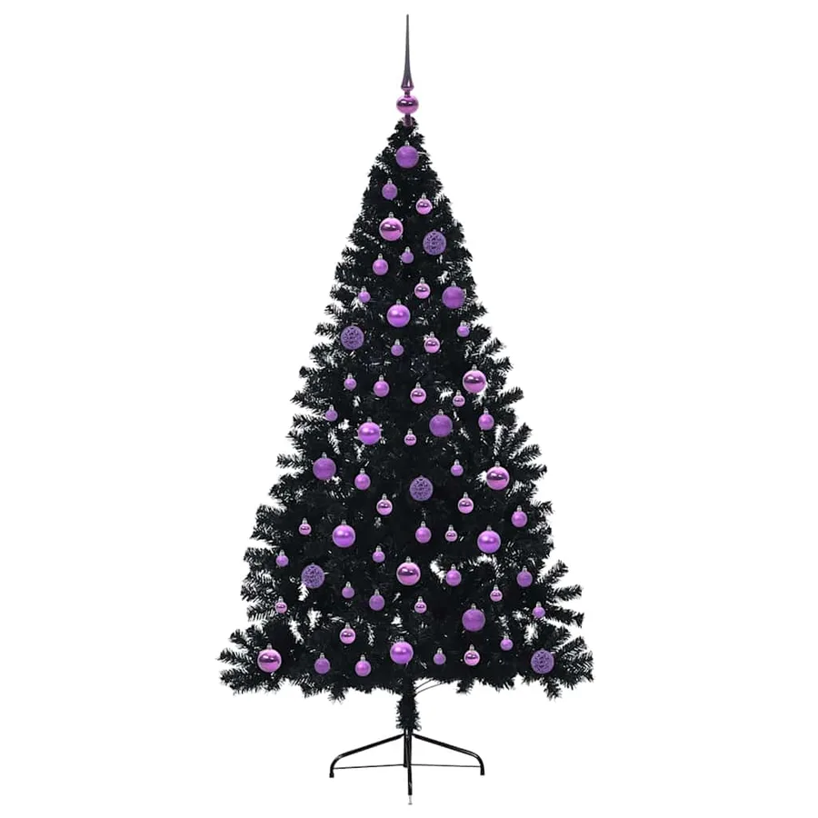 Sapin de Noël artificiel pré-éclairé Noir 180 cm PVC - 4