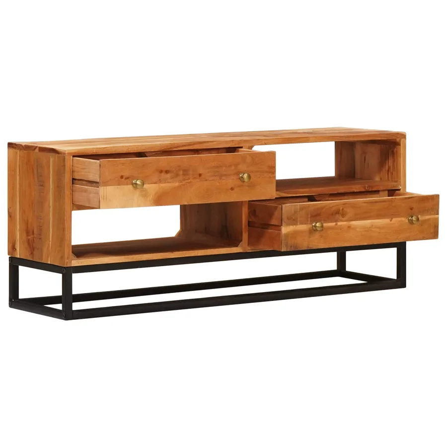 Meuble TV Naturel 110 x 30 x 44 cm Bois d'Acacia Massif - 3