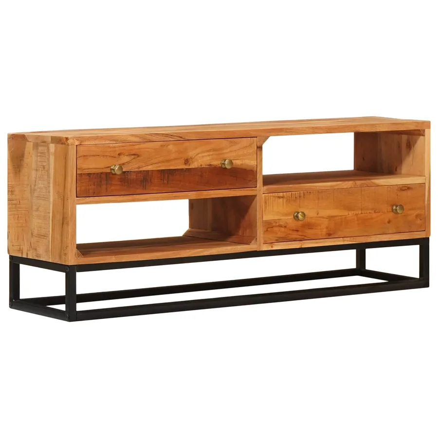 Meuble TV Naturel 110 x 30 x 44 cm Bois d'Acacia Massif - 4