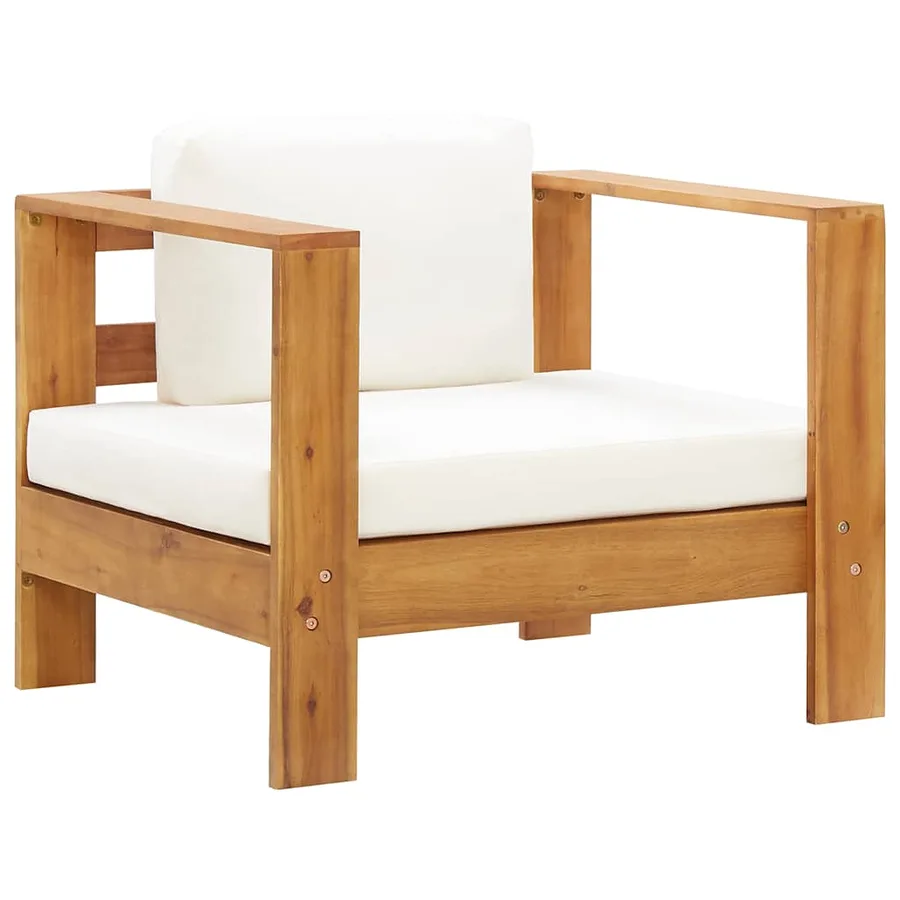 Chaise de jardin avec coussin Crème Bois d'acacia solide - 2