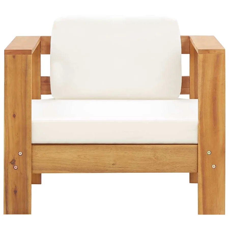 Chaise de jardin avec coussin Crème Bois d'acacia solide - 3