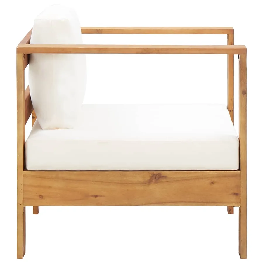 Chaise de jardin avec coussin Crème Bois d'acacia solide - 4