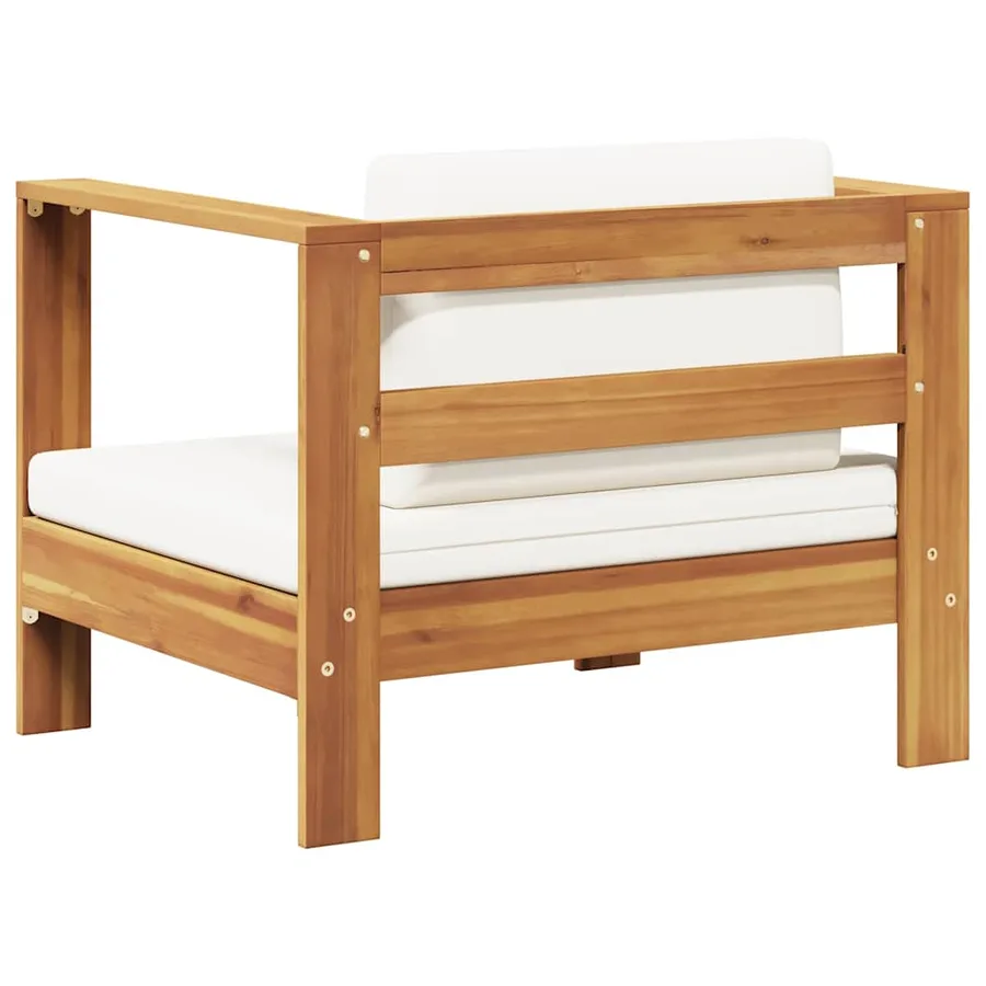 Chaise de jardin avec coussin Crème Bois d'acacia solide - 5