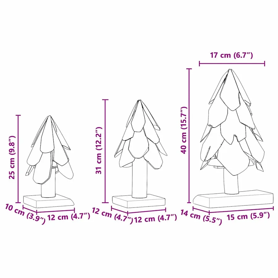 Sapin de Noël avec support 3 pcs Marron Bois de teck solide - 11