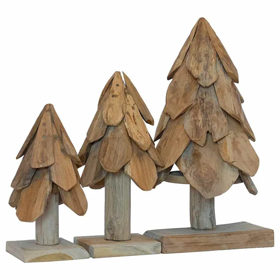 Sapin de Noël avec support 3 pcs Marron Bois de teck solide - 2