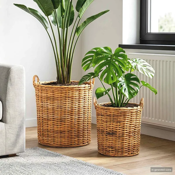 Panier à Plantes avec stockage 2 pc Brun Naturel Rattan Kubu