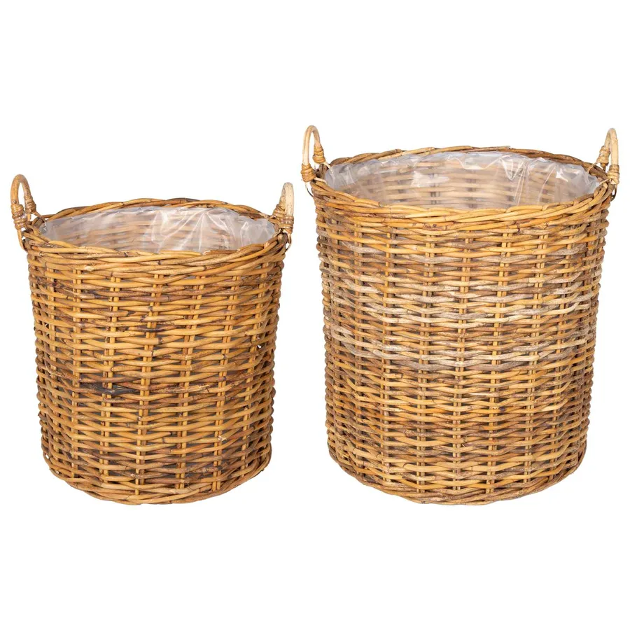 Panier à Plantes avec stockage 2 pc Brun Naturel Rattan Kubu - 2