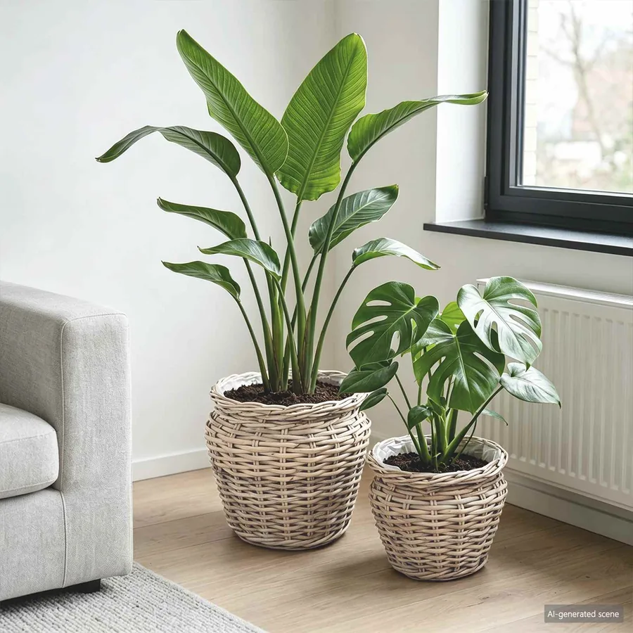 Panier de Plante avec stockage 2 pc Gris naturel Rattan Kubu