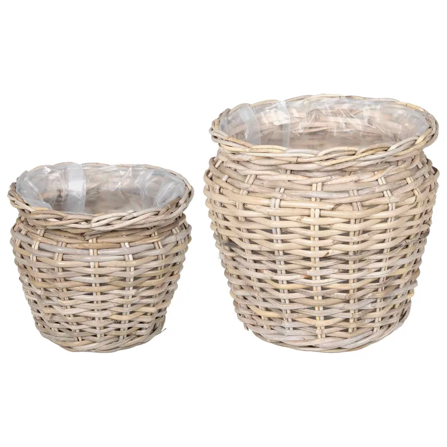 Panier de Plante avec stockage 2 pc Gris naturel Rattan Kubu - 2