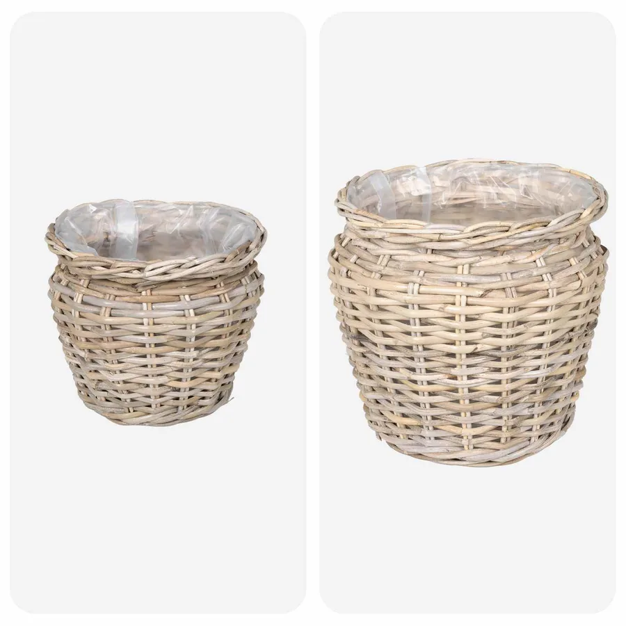 Panier de Plante avec stockage 2 pc Gris naturel Rattan Kubu - 4