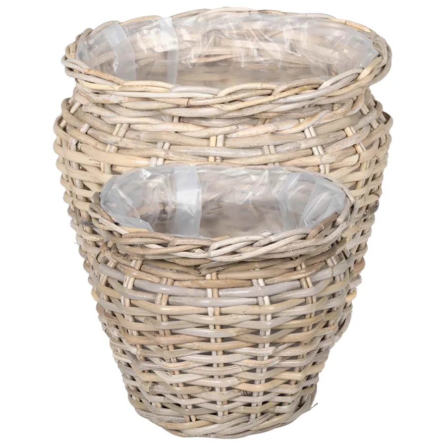 Panier de Plante avec stockage 2 pc Gris naturel Rattan Kubu - 5