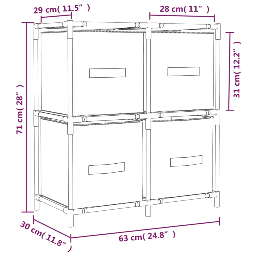 Armoire de rangement 4 paniers en tissu Gris 63x30x71 cm Acier - 7