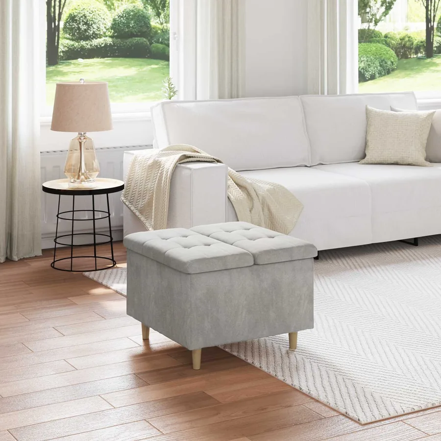 Pouf de rangement Gris clair 60 x 60 x 45 cm Velours