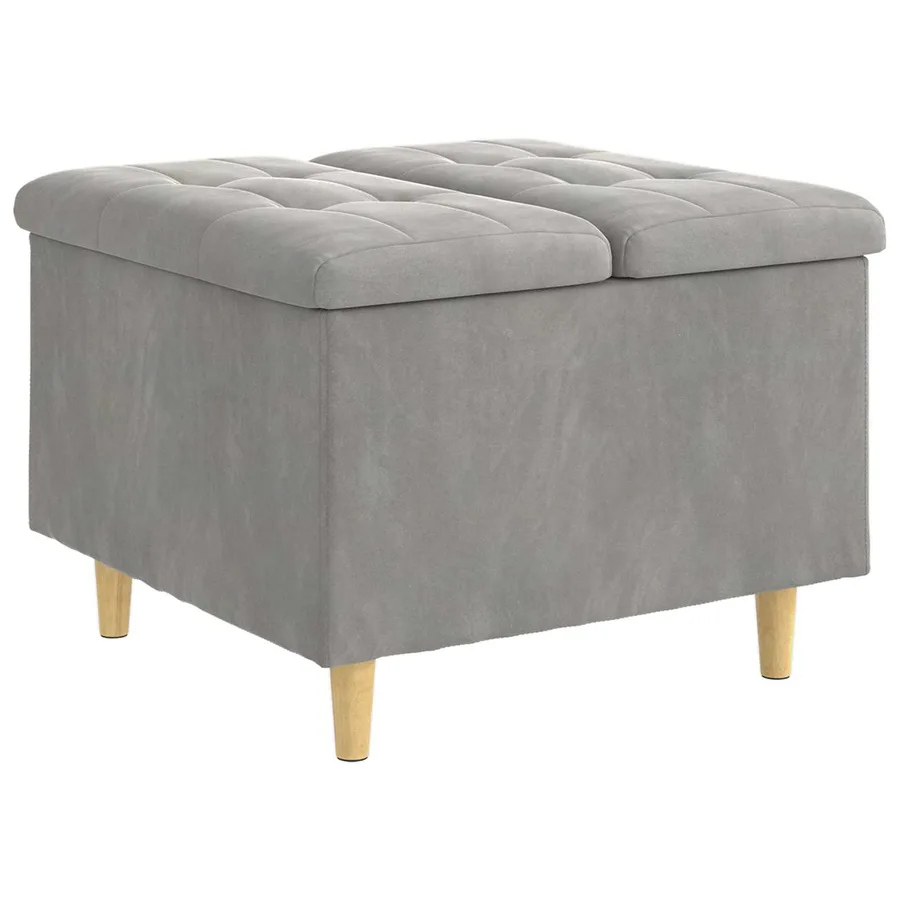 Pouf de rangement Gris clair 60 x 60 x 45 cm Velours - 2