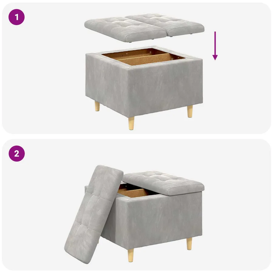 Pouf de rangement Gris clair 60 x 60 x 45 cm Velours - 9