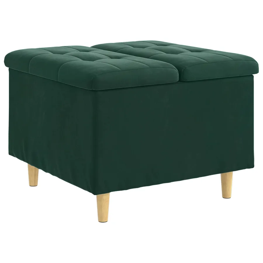 Pouf de rangement Vert foncé 60 x 60 x 45 cm Velours - 2