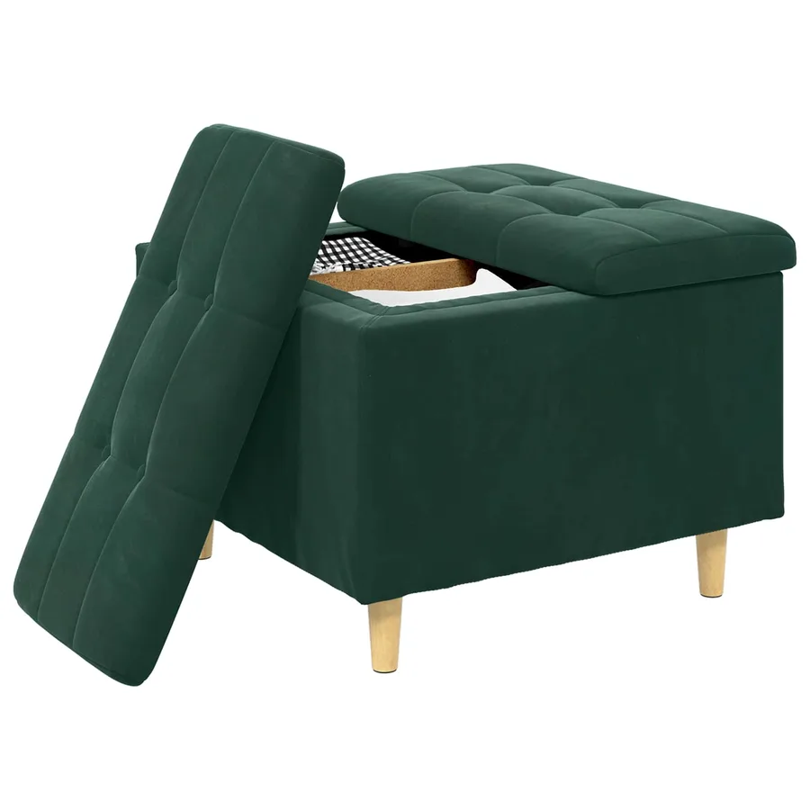 Pouf de rangement Vert foncé 60 x 60 x 45 cm Velours - 3