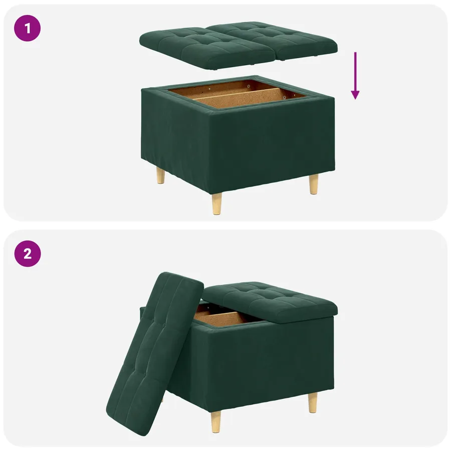 Pouf de rangement Vert foncé 60 x 60 x 45 cm Velours - 9